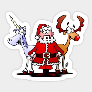 Santa, reindeer and a unicorn Sticker